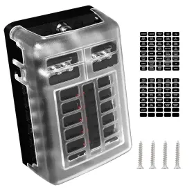 Am-fb01-12 Ampper 12 Way Fuse Block With Negative Bus Dc 12-24 V Atc/ato Box Led