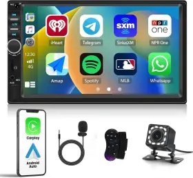 Amprime 769256232763 Double Din Car Stereo With Apple Carplay Android Auto 7 Inch Touchscreen Blue