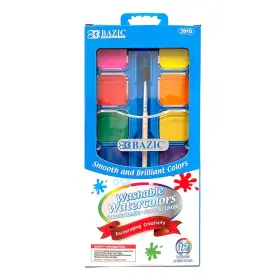 3910-24 Bazic Products 12 Ct. Watercolor With Brush And Mixing Palette / Box Qty - 24