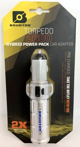 Brunton 080078915154 Torpedo 2600 Mah Hybrid Power Pack Car Adapter F-torpedo New