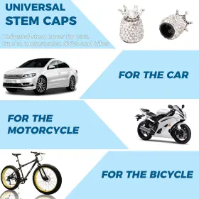 Direct 313028666609 Valve Stem Caps 4 Pack Handmade Crown Bling Crystal Rhinestone Car Wheel Tire V #3