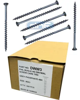 Dnf Dww3 500 Pack Phillips Bugle Head Drywall Screws Coarse Grey Phosphate 48h #8 X3 Inch