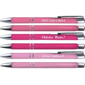 36082 Greeting Pen Soft Touch Breast Cancer Awareness 3 Design 6 Set
