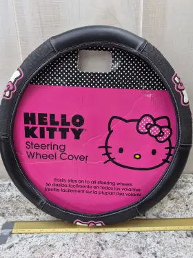 005634 Hello Kitty Steering Wheel Cover Black Pink Car Auto Accessory Universal Fit New