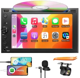 Inexaccessories 718519735596 Double Din Car Stereo With Cd/dvd Player Apple Carplay And Android Auto 7 Inch