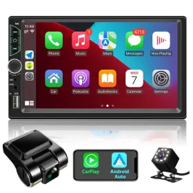 Lf-av001 Leadfan Double Din Car Stereo With Dash Cam Compatible Apple Carplay Android Aut