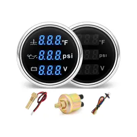 Mh-cx6187-blue Mh Sensor Triple Gauge Set - Water Temp 104 F-248 F Oil Pressure 0-145psi