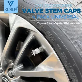 Roson 795261843175 Valve Stem Caps 4 Pack Handmade Crown Bling Crystal Rhinestone Car Wheel #2