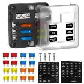 Fb003 Uckasayfy 6 Way Fuse Block Box 12v/24v Dc Atc/ato Panel With Led Indicator For Ma