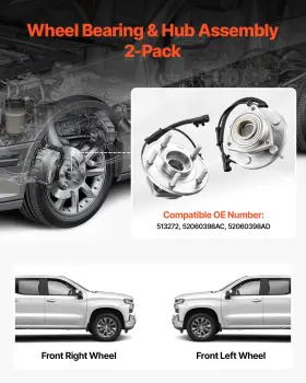 Vevor 197988359005 Front Wheel Bearing And Hub Assembly Pair For 2010 Jeep Wrangler Islander