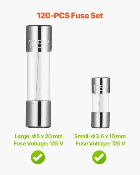 Jyblgsbxs120sytfs001v6 Vevor Fast-blow Glass Fuses Assortment Kit 120 Pcs 125 Volt 5 X 20 Mm 1a 2a 3a 4a