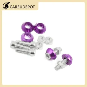 Vocoste 669739364496 M6 Purple Metal Cone Head License Plate Frame Nuts Screws 5pc For Motorbike