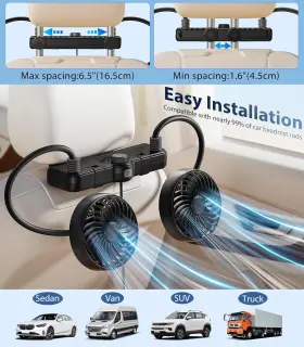 F4213a Xuenair Dual 360 Hose Usb Fan For Car Suv Rv Pickup Vehicle Headrest Easy Install F4213a Xuenair Dual 360 Hose Usb Fan For Car Suv Rv Pickup Vehicle Headrest Easy Install