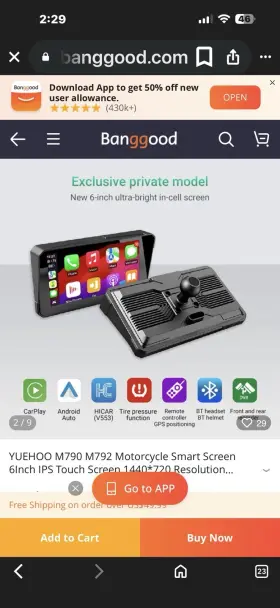 M792 Yuehoo Smart Motorcycle Display With Camera And Mounting Hardware