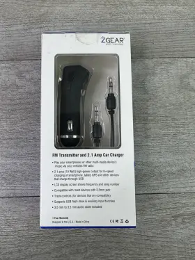 Hf-fm-200u-2a Zgear Fm Transmitter 2.1 Amp Car Charger Usb Aux Audio Adapter New In Box