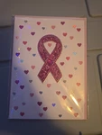Breast Cancer Awareness Greeting Card Pink Ribbon Hearts Glitter. Fixed Price $10.00.