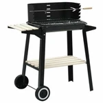 Vidaxl Charcoal Bbq Stand With Wheels Black Steel Wood Grill Smoker. Fixed Price $92.63.