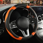 Leather Steering Wheel Cover Breathable Anti Slip & Odor Free Black And Orange. Fixed Price $25.36.